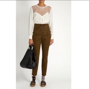 ALC Kyle High Rise Cotton Pants Olive Green Skinny Lace Side Zip